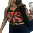 thumbnail image 1 of Women‘s Rib Knit Sleeveless Skeleton Print Crop Tan Tops, 1 of 6