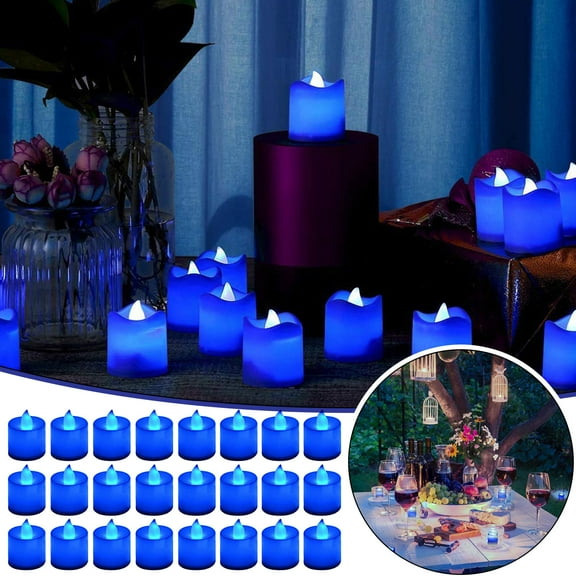 Blue Flameless Tea Lights 24 Pack - Battery Operated LED Candles with Flickering Effect for Weddings, Parties, Holidays - Navy Blue Votive Candles for Table Decor