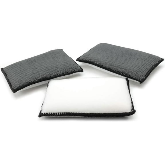 3PCS 5"×3" Car Interior Scrubbing Sponges, Microfiber Car Wash Sponges, Auto Detailing Scrub Pads, Interior Cleaning Sponges for Car Leather, Plastic, Vinyl, Upholstery (Gray White)