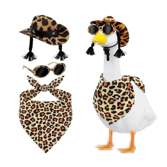 Porch Goose Leopard Print Outfits 23 Inch Yard Lawn Patio Statue, Garden Decoration Clothes with Hat, Sunglasses & Bandana, Outdoor Patio Lawn Decor Accessories