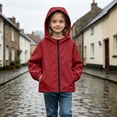 thumbnail image 4 of Fesfesfes Kids Unisex Hooded Rain Jacket Lightweight Waterproof Windbreaker with Pockets, Casual Outdoor Coat for Kids School Play Ages 5-16 Years, 4 of 8