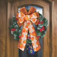 thumbnail image 2 of 2Pcs Fall Thanksgiving Halloween Wreath Bow, Large Pre-Tied Checkered Ribbon Swag Bow for Front Door, Indoor Living Room, Outdoor Courtyard Decoration, Autumn Holiday Ornament for Home, Porch, Mantel, 2 of 5