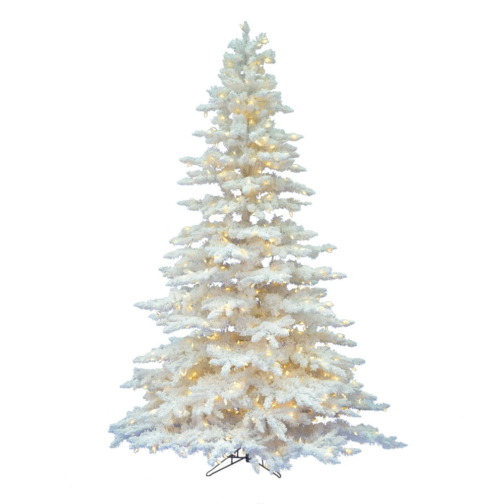 Vickerman PreLit 7.5' Flocked White Spruce Artificial Christmas Tree