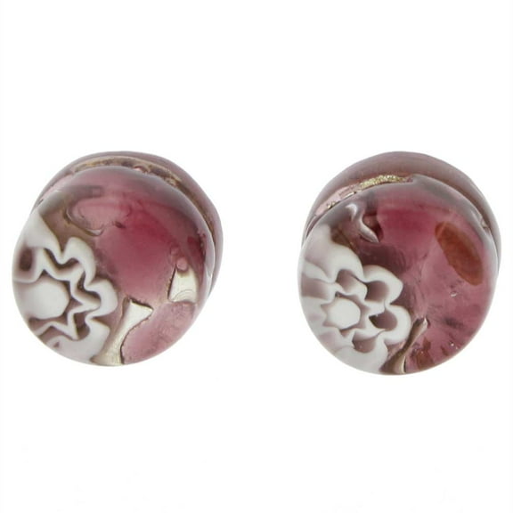 GlassOfVenice Murano Glass Venetian Reflections Round Stud Earrings - Purple Silver
