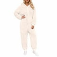 thumbnail image 3 of Loopsun Womens Fleece Pajama Jumpsuits, Women's Soft Fleece Long Sleeve Zipper Hooded Loungewear Home Wear Pajama Jumpsuits Beige, XXXL, 3 of 5