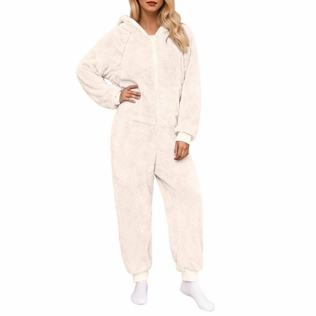 FRSASU Grenouillères pour Femmes pour Adultes, Grenouillère en Molleton pour Femmes, Grenouillères Duveteuses pour Femmes, Pyjamas pour Ados Beige TG(TG)
