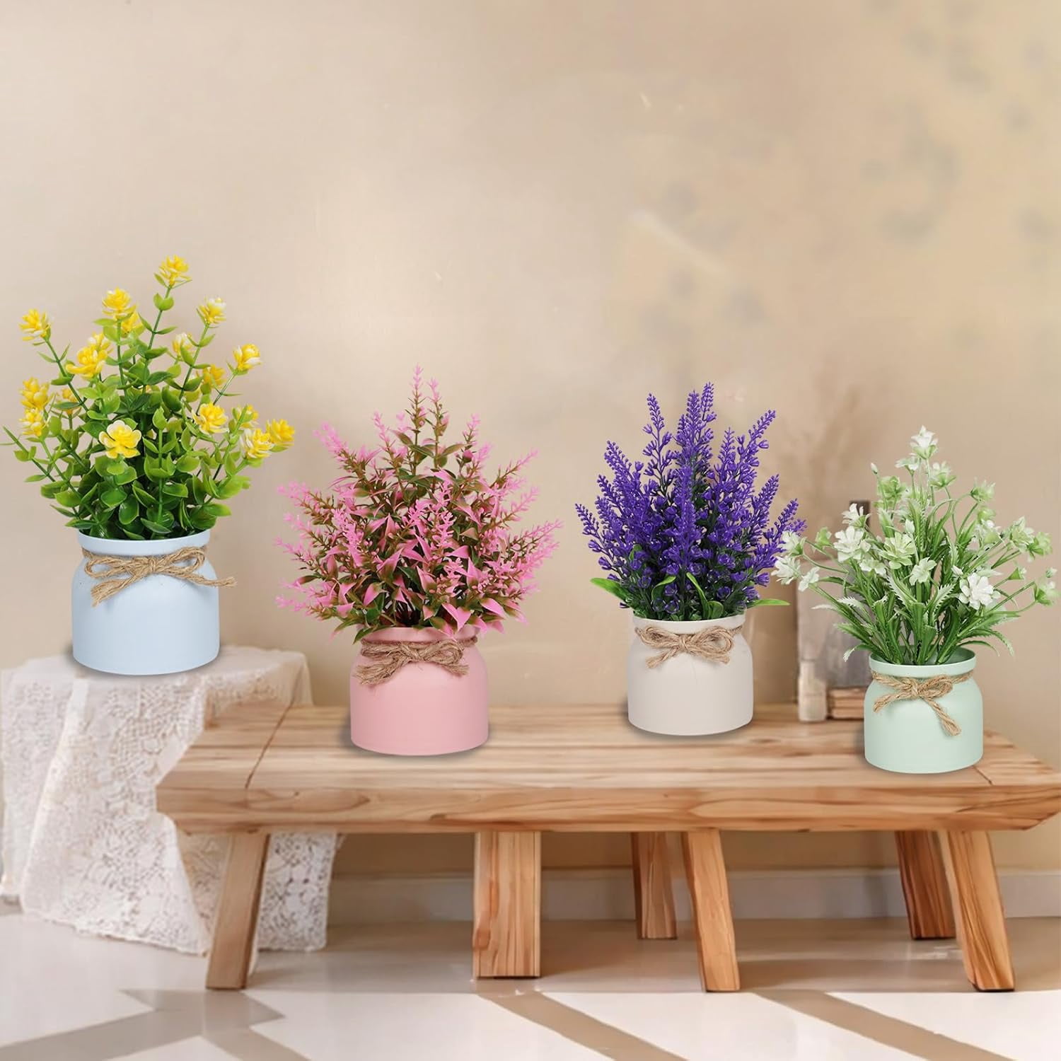 6pcs Artificial Pot Flowers Small Fake Plants Mini Potted Plants for House Office Tabletop Decoration