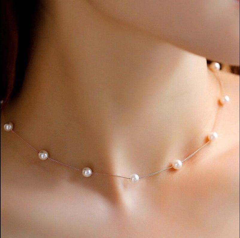 Pendant Chain Necklace Pearl Crystal Stone Chunky Choker Statement Fashion Bib