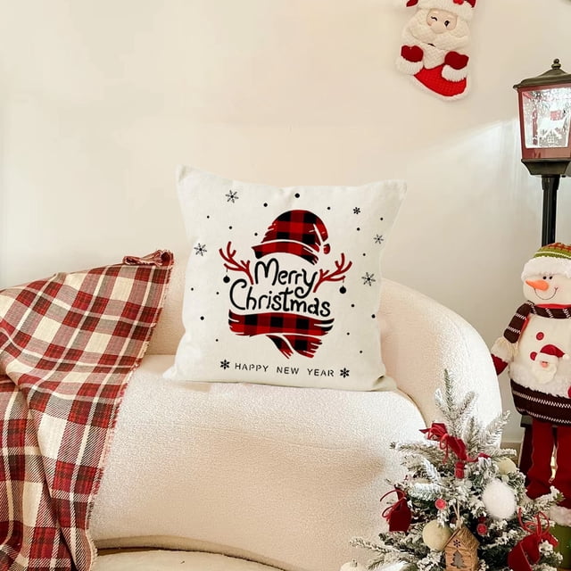 Festive Feeling Decoration Sofa Pillow Cover Christmas Letter Print Chair Cushion Cover Linen Cushion Cover