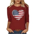 thumbnail image 3 of lcziwo 3/4 Sleeve T Shirts for Women Cotton Memorial Summer Tee Plus Size American Flag Print Anniversary Holiday Family Shirt Wine L, 3 of 6