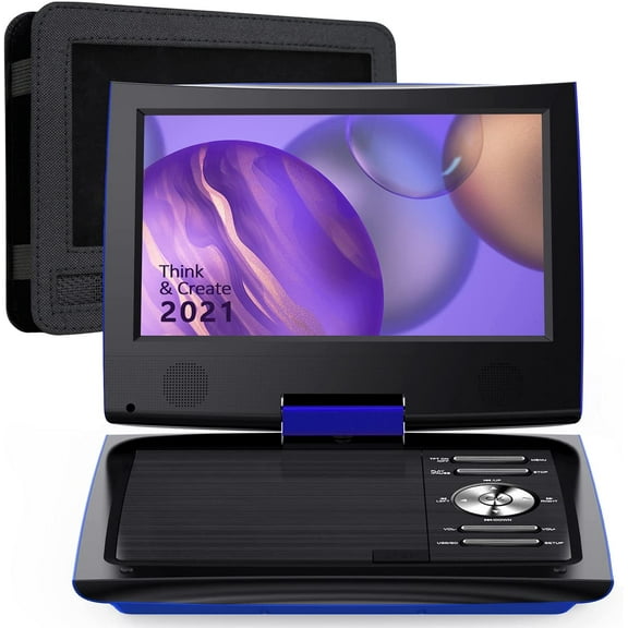 SUNPIN 2021 New PD969 11" Portable DVD Player, Upgraded Remote Control, 9.5 inch Brightness Enhanced Screen DVD Play, 5 Hours Battery, Dual Earphone Jack(Blue)