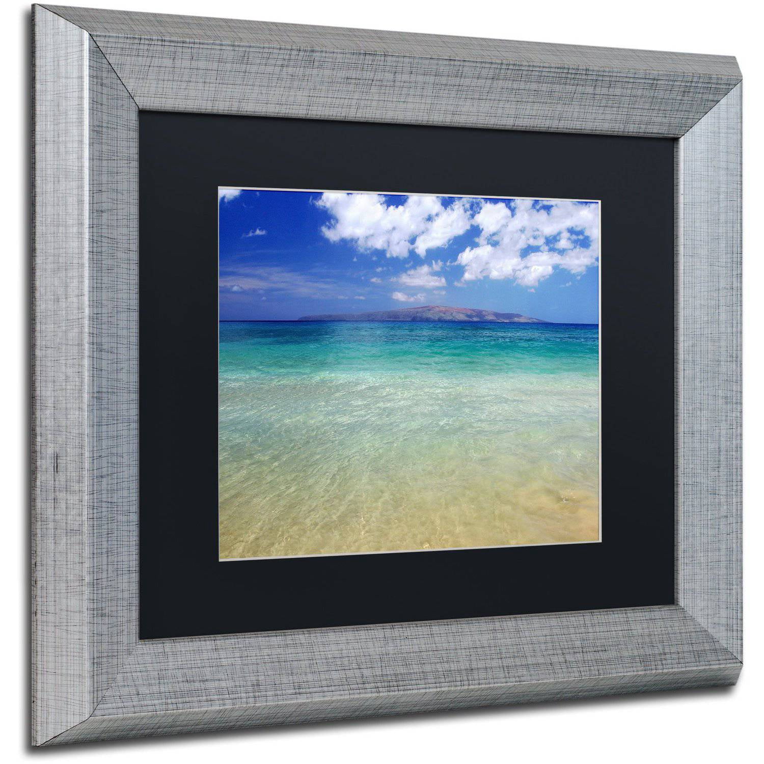 Trademark Fine Art "Hawaii Blue Beach" Canvas Art by Pierre Leclerc Black Matte, Silver Frame