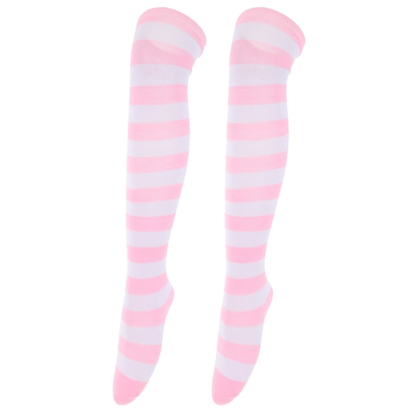 WORGEOUS Par de calcetines de mujeres de ancho rayas muslo alta sobre la rodilla medias calcetines (Rosa y blanco)