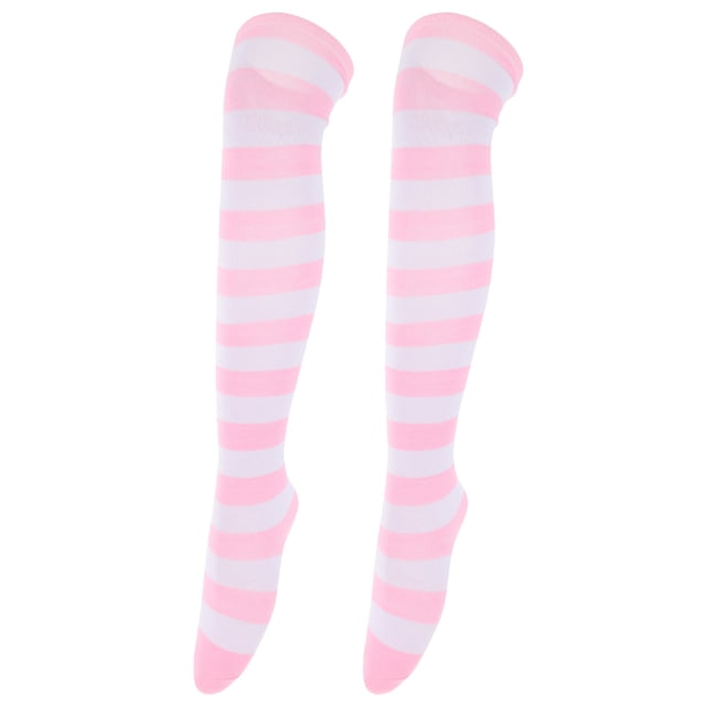 Miangastore Paire de Bas Cuisses Larges à Rayures Roses et Blanches pour Femmes au-Dessus du Genou (Rose et Blanc)
