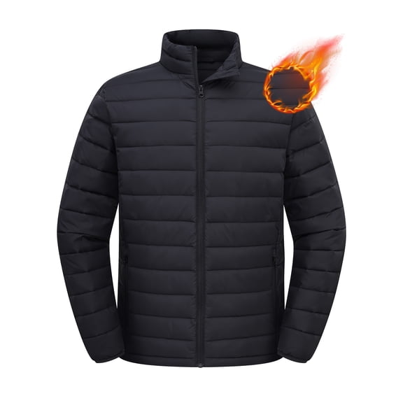 QPNGRP Mens Puffer Jacket Lightweight Water Resistant Windproof Insulated Winter Puffy Coat Black L