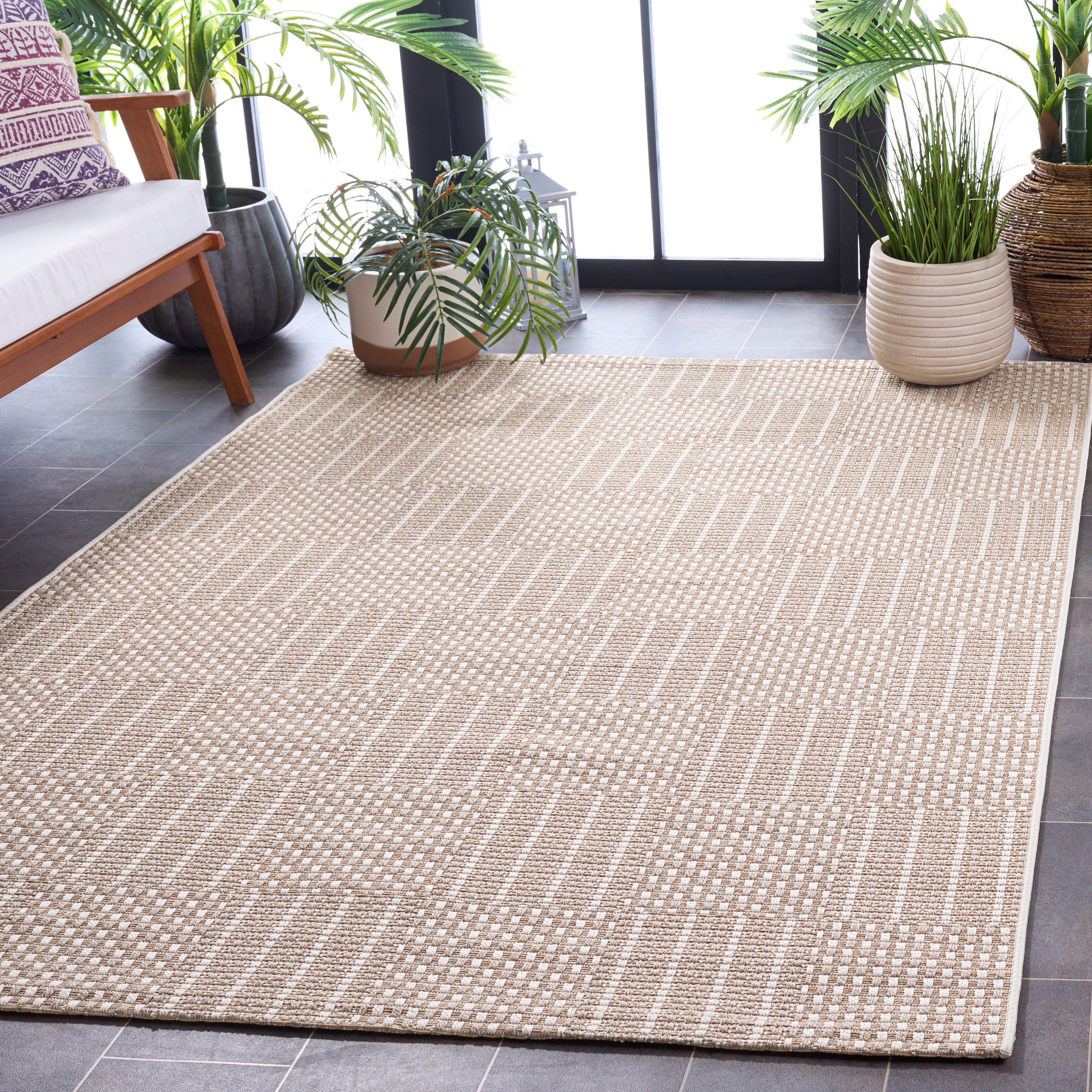 Safavieh Sisal All-Weather Austen Geometric Indoor/Outdoor Area Rug, Taupe/Beige, 6'7" x 6'7" Square
