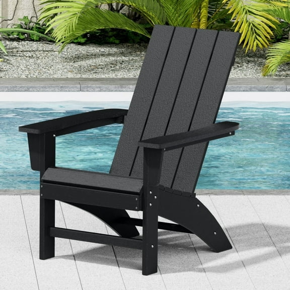 Garpans Adirondack Chair All Weather Outdoor Adirondack Chair HDPE Outdoor Chair for Patio Front Porch Pool Garden Deck Fire Pit Outside, Black