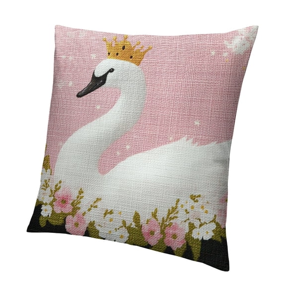Patifu Throw Pillow Cover Cute Swan Princess Throw Pillow Case,Home Decor Cushion Covers for Sofa Living Room Couch Bed 12x12in