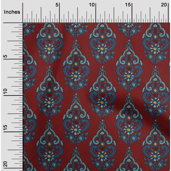 oneOone Cotton Poplin Dark Red Fabric Leaves & Floral Block Fabric For Sewing Printed Craft Fabric By The Yard 56 Inch Wide
