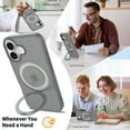 thumbnail image 3 of Asuwish Phone Case for iPhone 17 6.3 inch Tempered Glass Screen Protector Magnetic Folding Stand Frosted Translucent Rugged Shockproof Protective Cell Cover i Phone17 i17 17Case Women Men Grey, 3 of 6