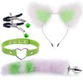 thumbnail image 1 of femenino productos sexuales sm metal sexy traje cola de zorro conjunto de cuatro piezas cola blanca verde 2 barras + oreja verde punta blanca + cuero clásico verde + clip de campana verde XianweiShao 1327537318248, 1 of 1