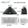 thumbnail image 4 of Range Hood Insert 36 Inch 600 CFM Built-in Kitchen Hood with 3 Speeds Ultra-Quiet Stainless Steel Ducted Vent Hood Insert with LED Lights & Dishwasher Safe Filters, Button Control Hood Vent-Warm White, 4 of 10