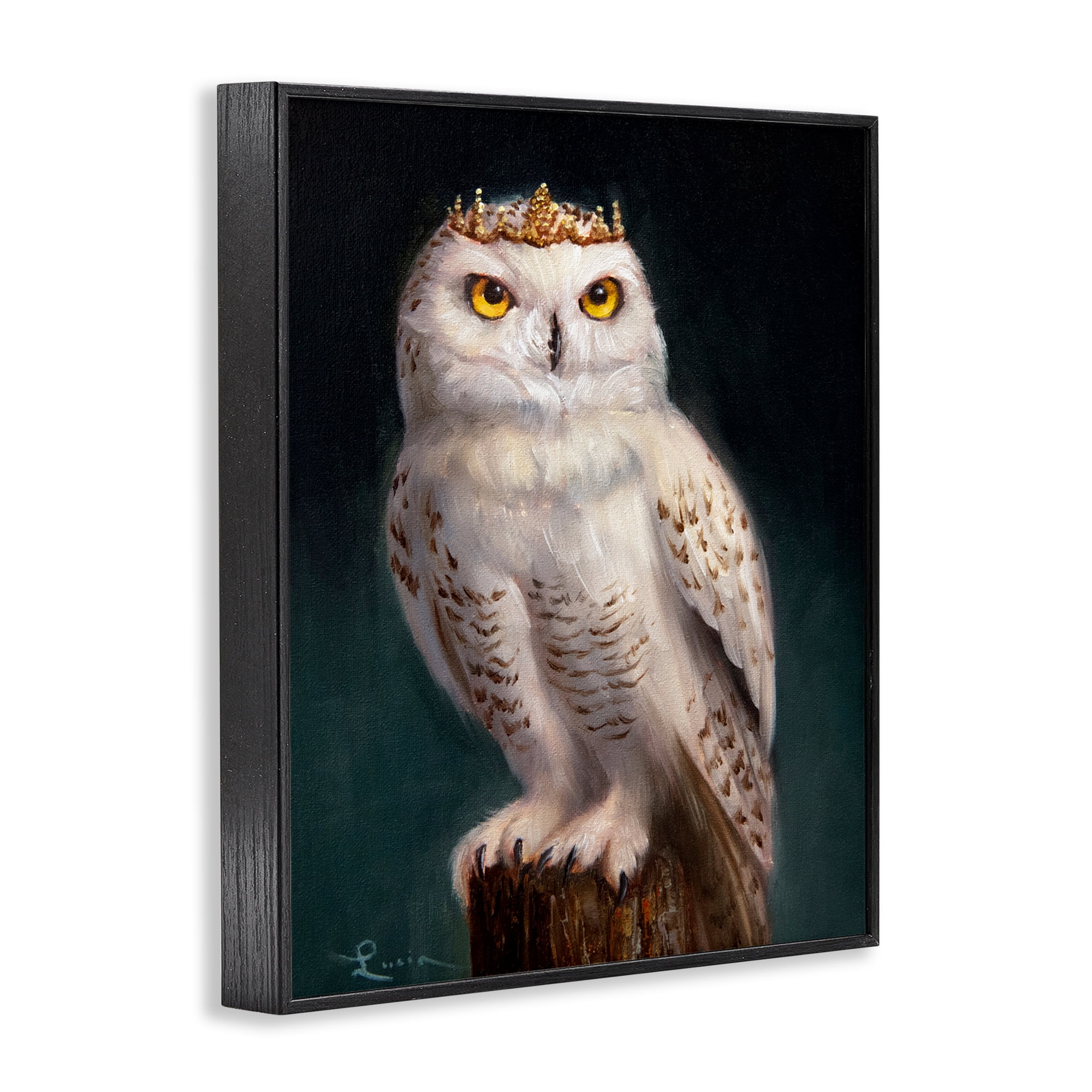 Snowy Owl King Black Framed Giclee Art, design by Lucia Heffernan