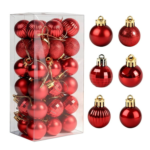 Behome 36 Pack Christmas Ball Ornaments, 6 Styles Xmas Ball with Hanging Loop, Red Xmas Ball Set for Xmas Tree, Holiday Party
