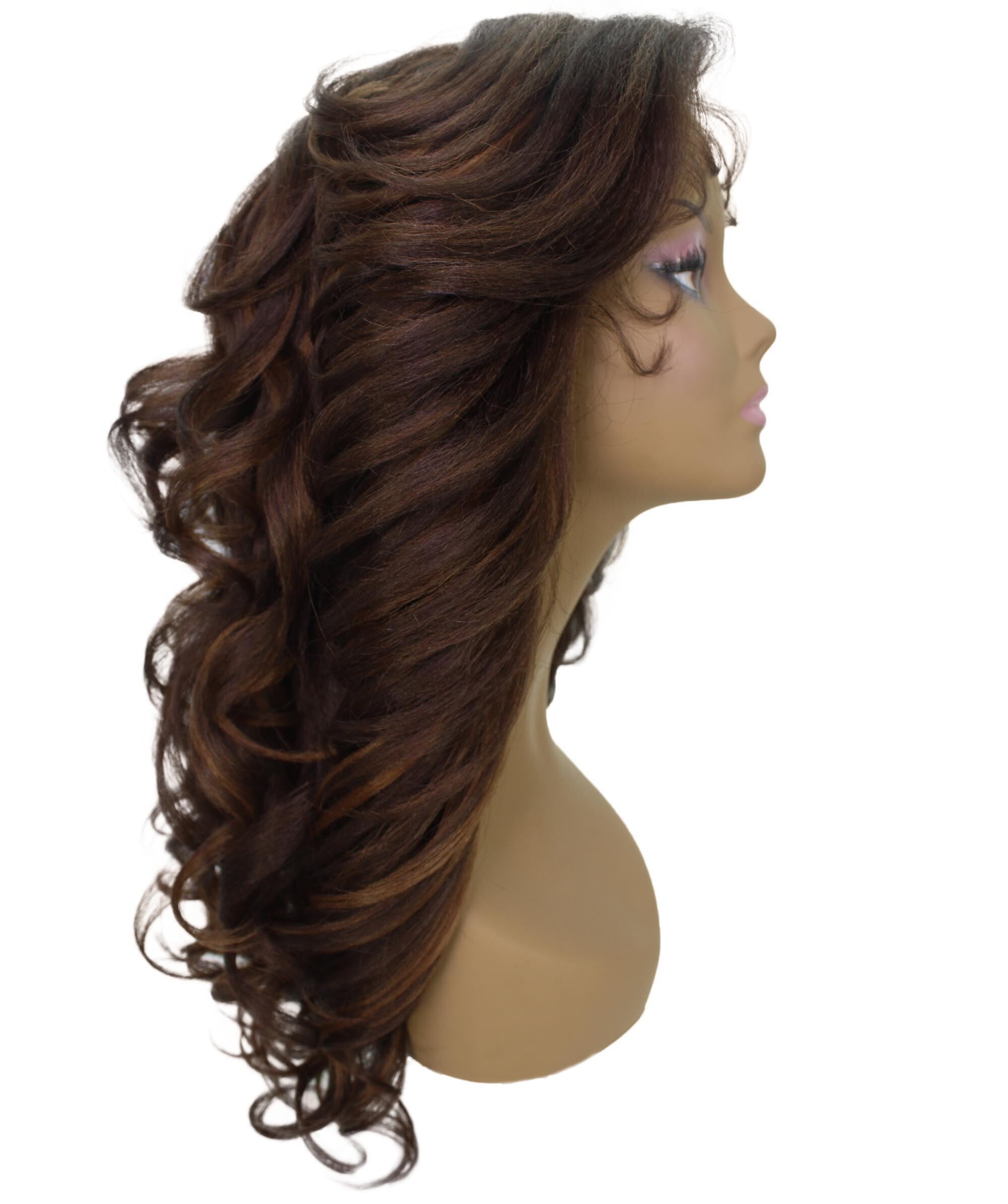LUXLUXE Nia 20" Layered Wig | HD Lace Front Layered Wig for Black Women, Pre-Plucked Glueless Synthetic Body Wave Wig for Party & Daily Wear, Brown with Caramel Color
