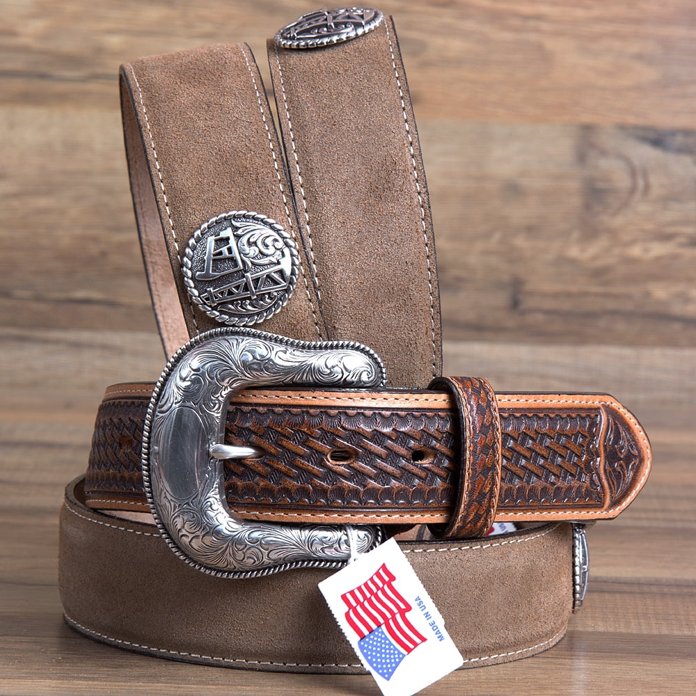 JUSTIN 46" Justin Mens Texas Oiler Basketweave Tooled Leather Belt