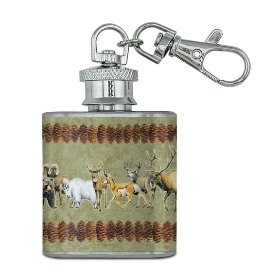 Hunting Big Game Deer Elk Bear Stainless Steel 1oz Mini Flask Key Chain