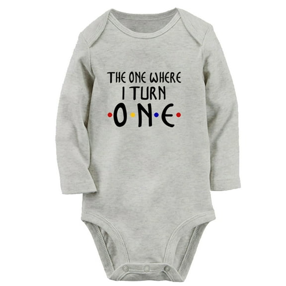 The one Where I turn ONE Funny Rompers, Newborn Baby Unisex Bodysuits, Infant Jumpsuits, Toddler 0-12 Months Kids Long Sleeves Oufits (Gray, 0-6 Months)