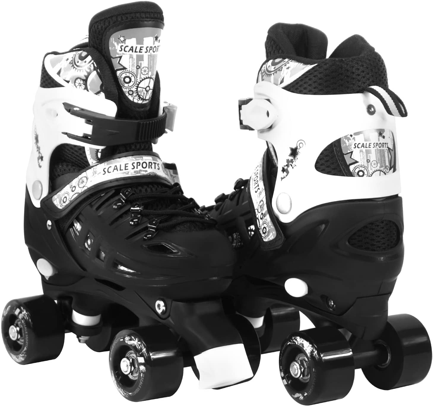 Adjustable Black Quad Roller Skates For Kids Large Sizes