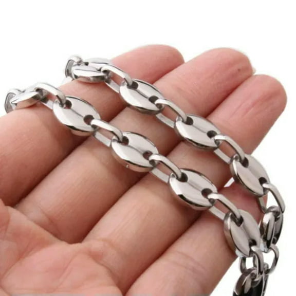 QQTDFG Charming Stainless Steel Mutil-Color Coffee Beans Link Chain Men Women Necklaces-10inch bracelet-11mm-Silver