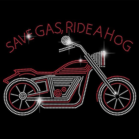 Save Gas Iron-on Rhinestone Transfer Stickers Motorcycle Bling Decals T-Shirt Heat Transfer Hot Fix Stickers Motorcycle Theme Diamond Decals Gifts for Motorcycle Lovers