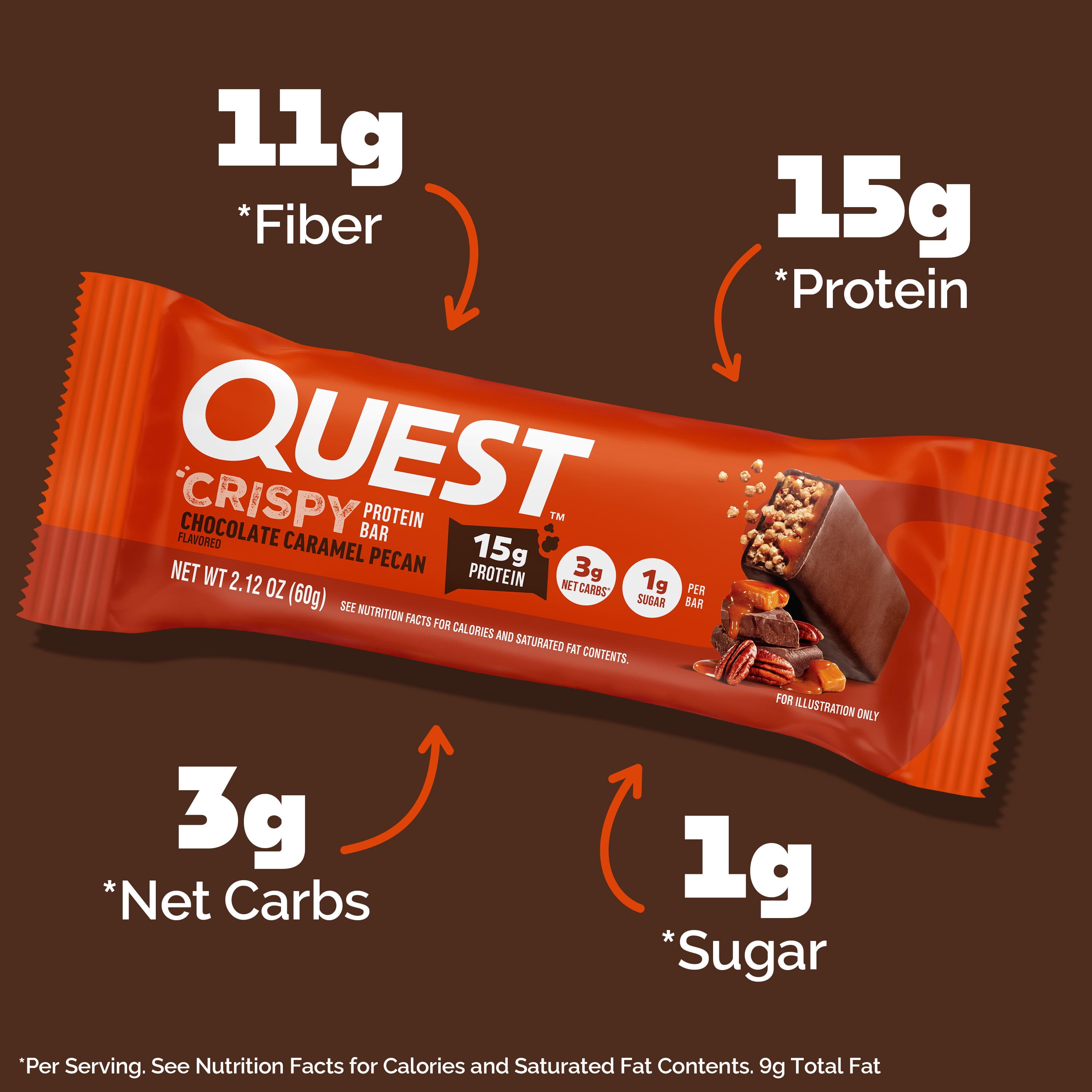Quest Crispy Hero Protein Bars, Low Carb, Keto Friendly, Chocolate Caramel Pecan, 4 Count