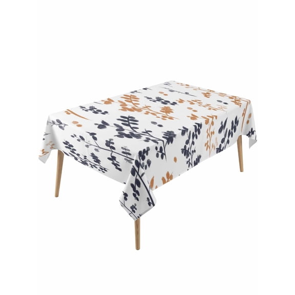 Grey Orange Botanical Table Cloth, Waterproof Tablecloth for Rectangle Tables, Watercolor Spring Floral Summer Leaf Reusable Washable Fabric Table Cover for Restaurant Kitchen Dining Tables 54"x108"