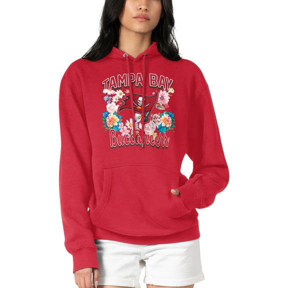 Women's G-III 4Her by Carl Banks Red Tampa Bay Buccaneers Flowers Team Logo Graphic Fleece Pullover Hoodie