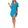 thumbnail image 1 of INSPIRE CHIC Camisón de botón para mujeres, pijama vestido de manga corta, ropa de descanso de verano, noche de gala L azul cielo, 1 of 6