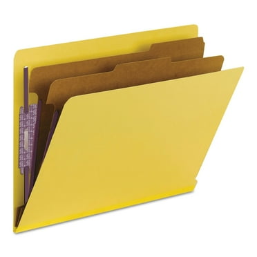 Smead 26789 End Tab Pressboard Classification Folders with Six SafeSHIELD Fasteners - Letter, Yellow (10/Box)