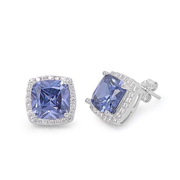 SilverCloseOut Sterling Silver Blue Cz Halo Stud Earrings
