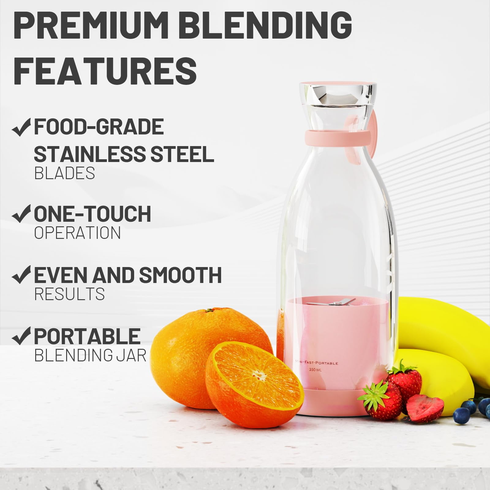 Portable Blender for Shakes and Smoothies with 11.83 Oz Travel Cup and Lid,Durable Stainless Steel Blades for Juice Blending Performance, Black