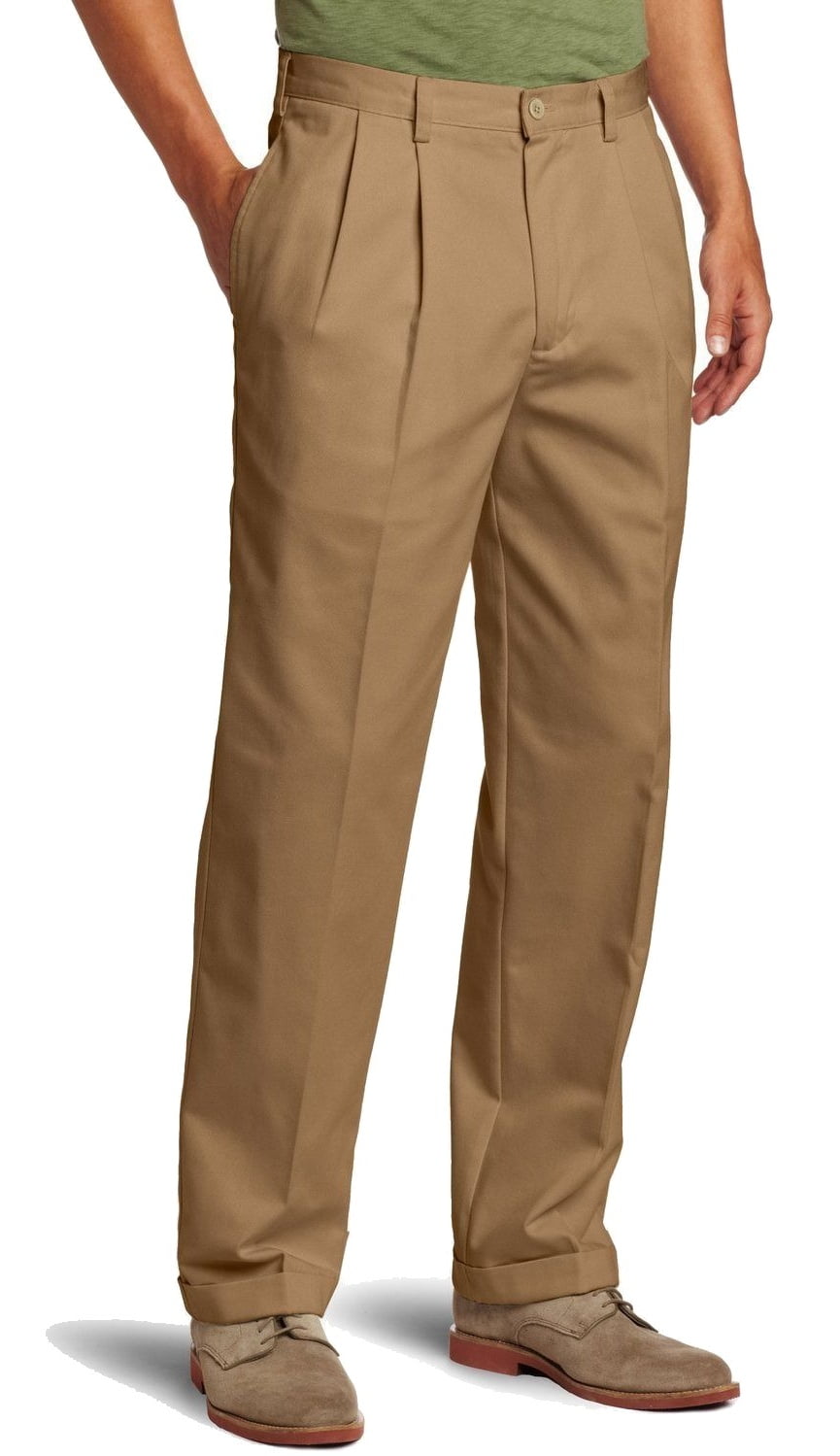 Photo 1 of izod men's american chino pleated pant, english khaki, 40w x 29l