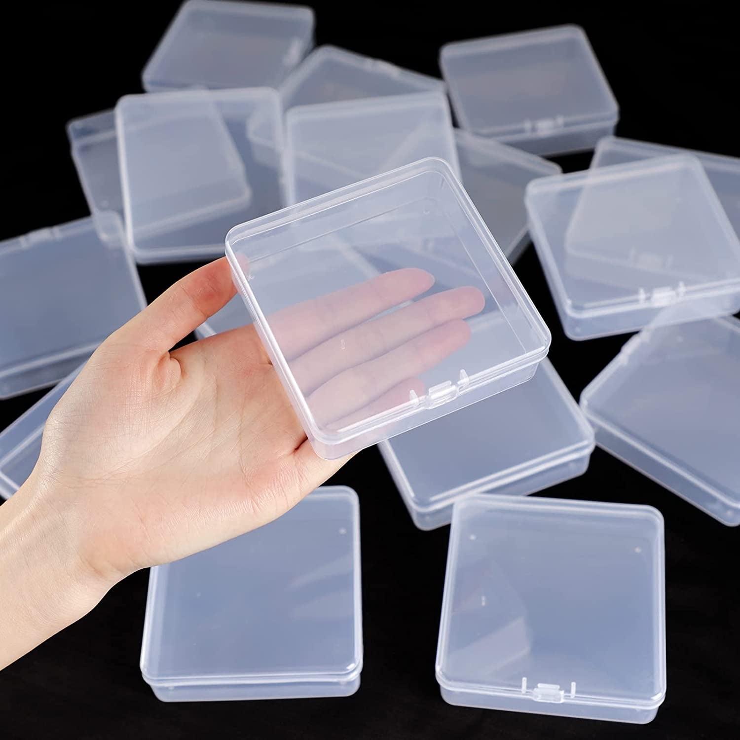 16 Pack Small Containers Clear Plastic Boxes with Hinged Lids