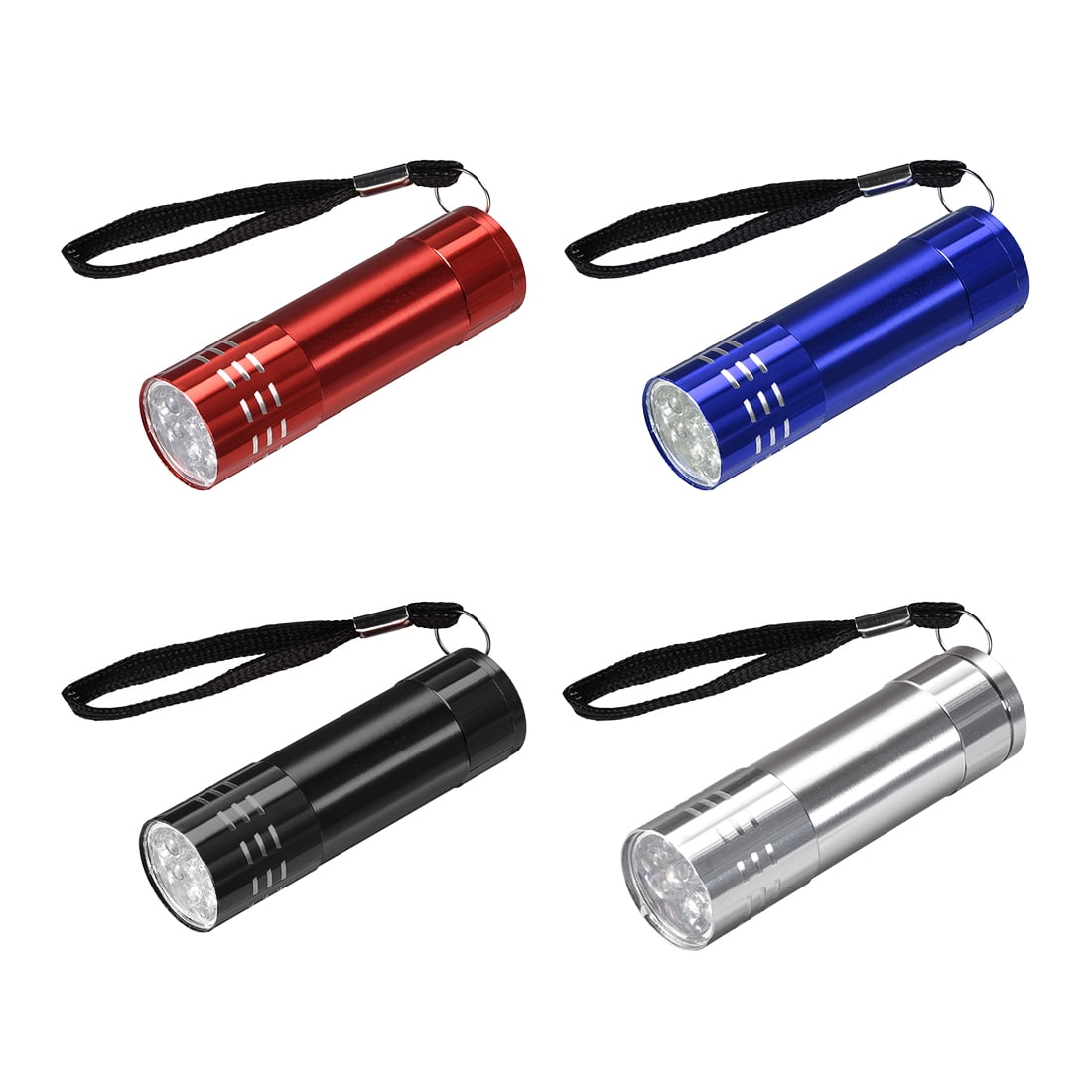 Uxcell 9 LED Mini Aluminum Flashlight Torch with Lanyard Multicolor 4Pcs