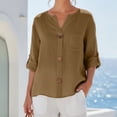 thumbnail image 2 of Admvng Womens Top Split V Neck 3/4 Sleeve Pocket BlouseSolid Color Lightweight Casual Summer Shirt, 2 of 6
