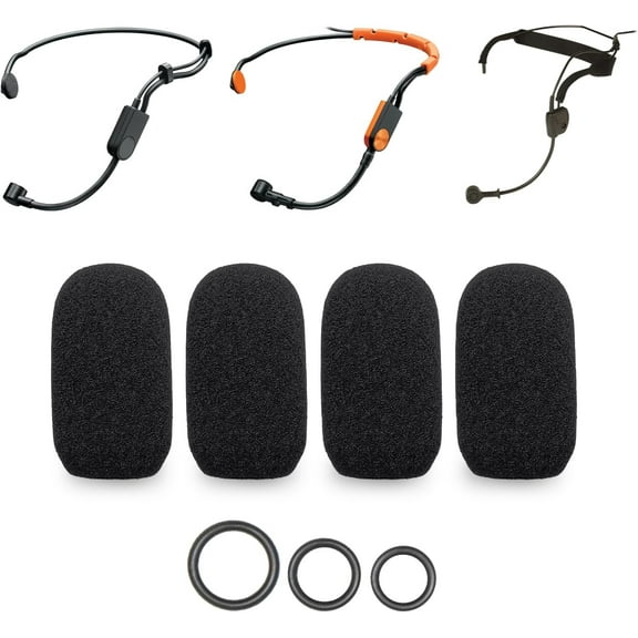 4-Pack Mic Foam Covers Compatible with Shure SM31 FT, PGA31-TQG Condenser Microphone, WH20 Headset, BLX14/P31 Wireless Microphone System   12 O-Rings in 3 Sizes - Windscreen Pop Filter
