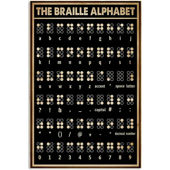 The Braille Alphabet Metal Tin Signs Braille Retro Poster Braille Study Guide Posters School Classroom Home Office Wall Art Decor es 8"x12"