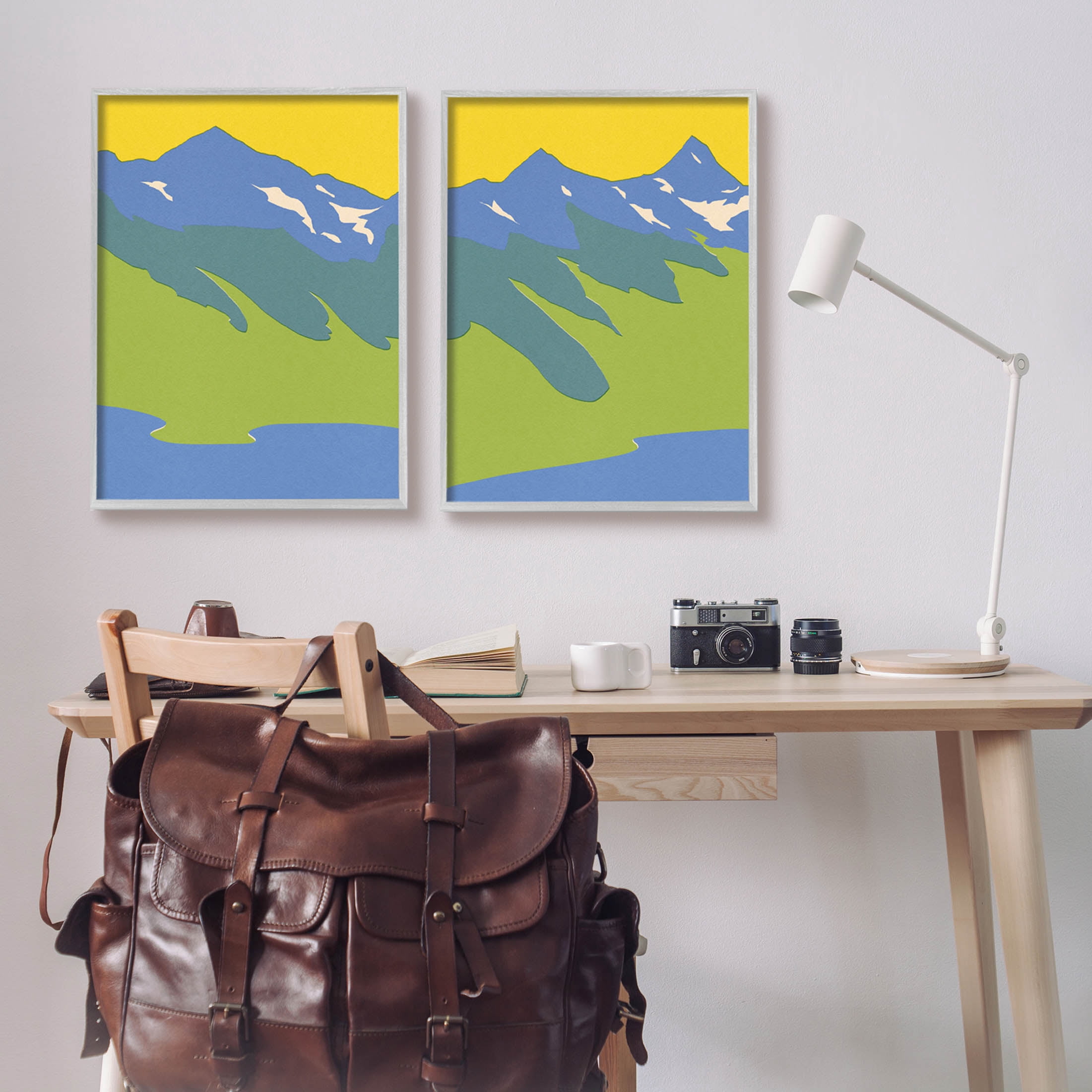 Stupell Industries Contemporary Blocked Mountains Graphic Art Gray Framed Art Print Wall Art, Set of 2, Design by Jacob Green