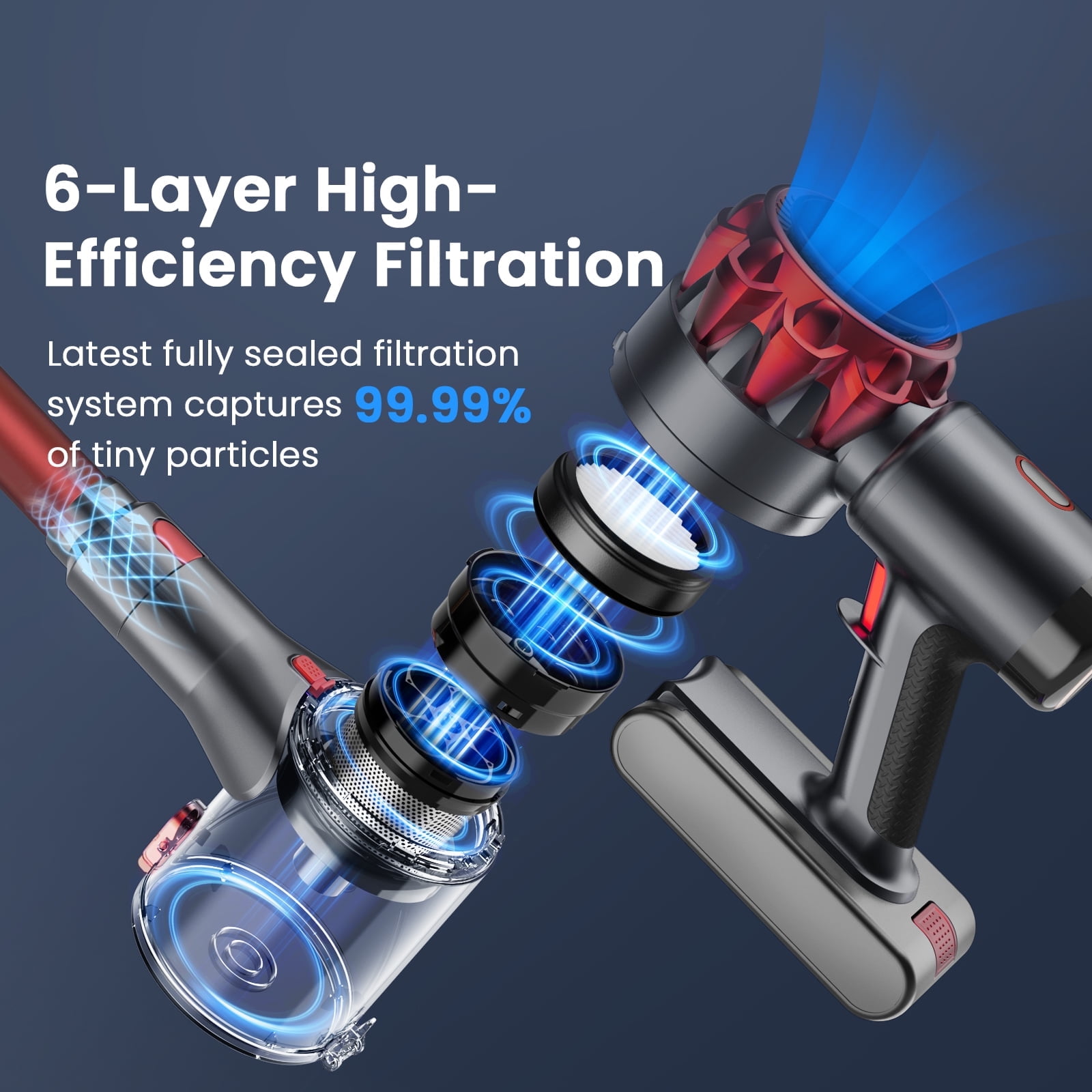 Cordless Vacuum Cleaner, 350W 35Kpa Powerful Stick Vacuum, with LED Display Free-Standing Vacuum Cleaners for Home Pet Hair Carpet Hard Floor S3 (Red)